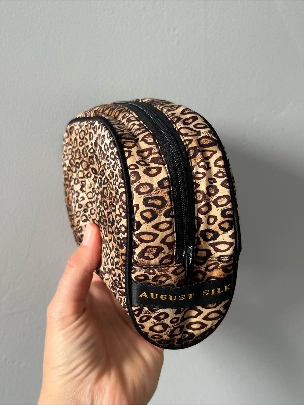100% Silk Leopard Print Quilted Makeup Bag